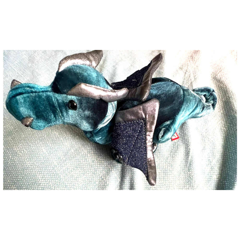 Douglas Dragon Plush Soft Toy Cuddle Teal Green Silver Wings 7" x 13"